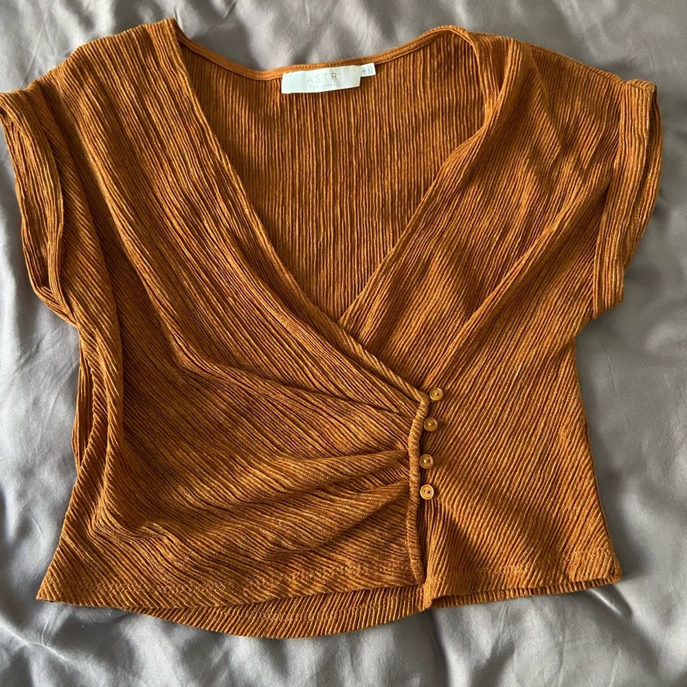 ASTR The label ribbed cotton blend wrap tie up top with cap sleeve, size S